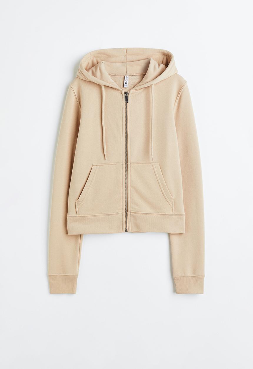 H&M - Fitted zip-through hoodie - beige
