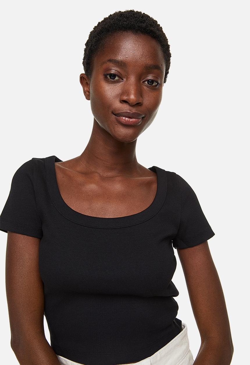 H&M - Ribbed cotton top - black