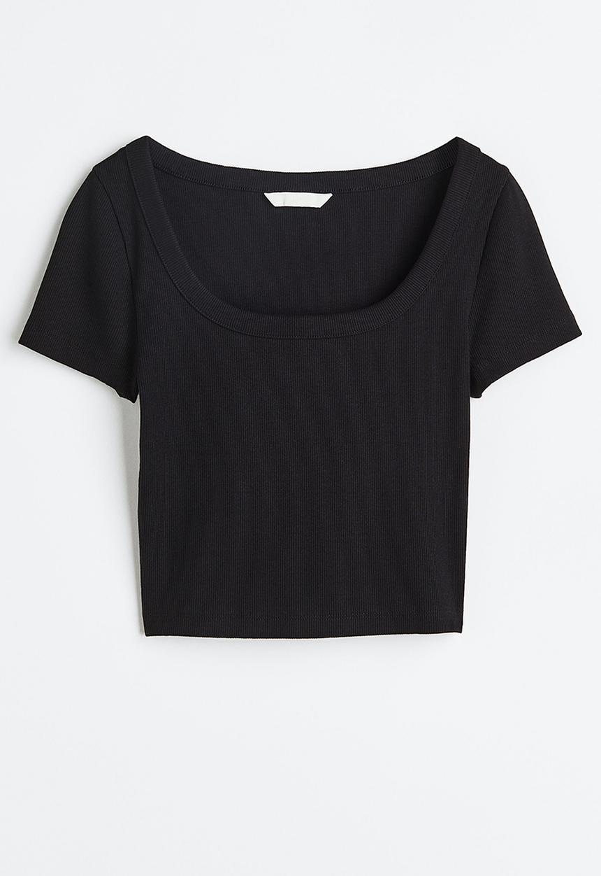 H&M - Ribbed cotton top - black
