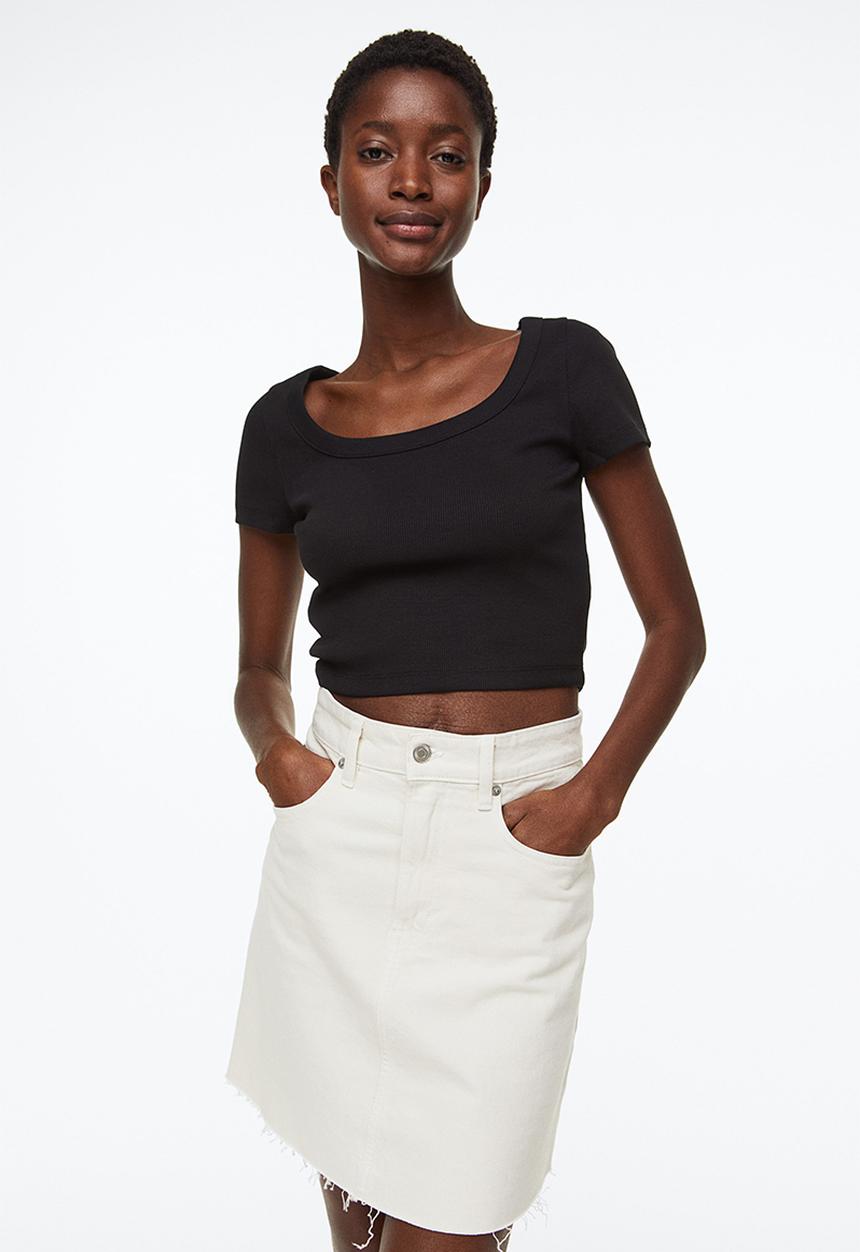 H&M - Ribbed cotton top - black