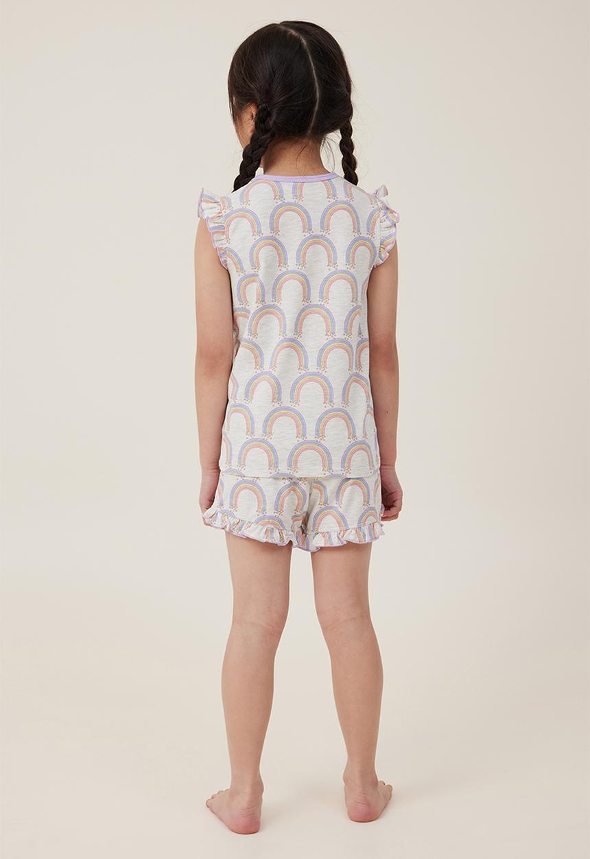 Cotton On - Stacey short sleeve flutter pyjama set - oatmeal marle/rainbows