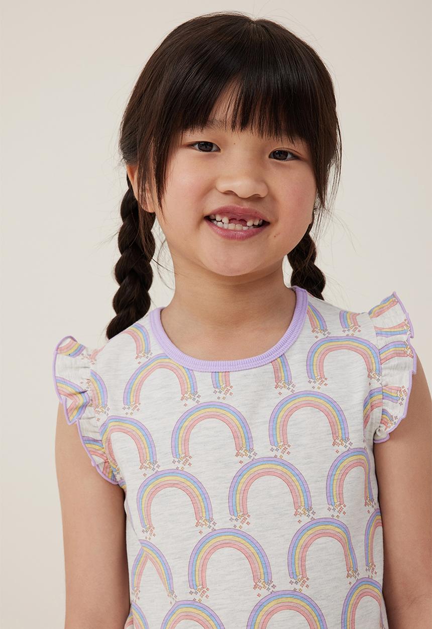 Cotton On - Stacey short sleeve flutter pyjama set - oatmeal marle/rainbows