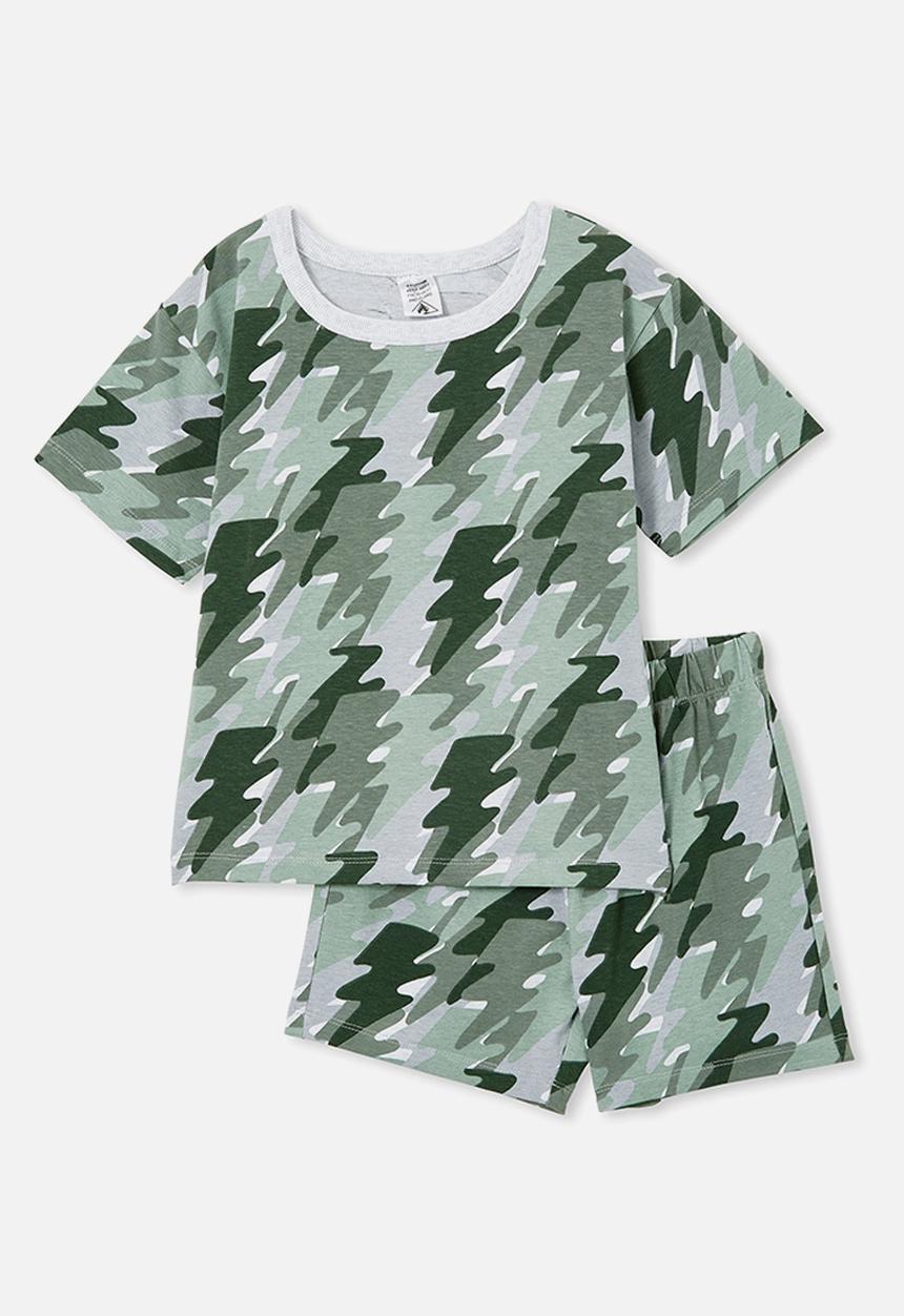 Cotton On - Felix short sleeve pyjama set - swag green/lightning bolt camo