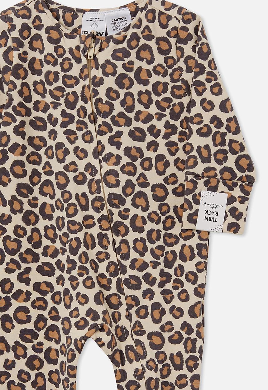 Cotton On - The long sleeve zip romper - rainy day/leo leopard