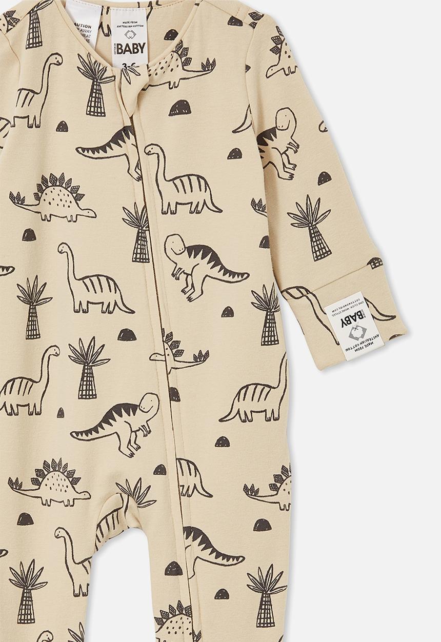Cotton On - The long sleeve zip romper - rainy day/dino desert