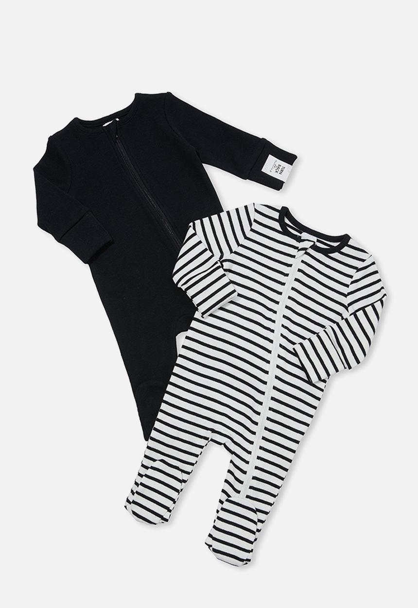 Cotton On - 2 pack essentials zip romper - black