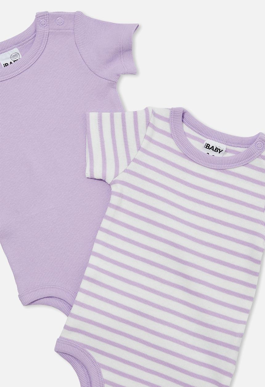 Cotton On - 2 pack essentials short sleeve bubbysuit - lilac drop