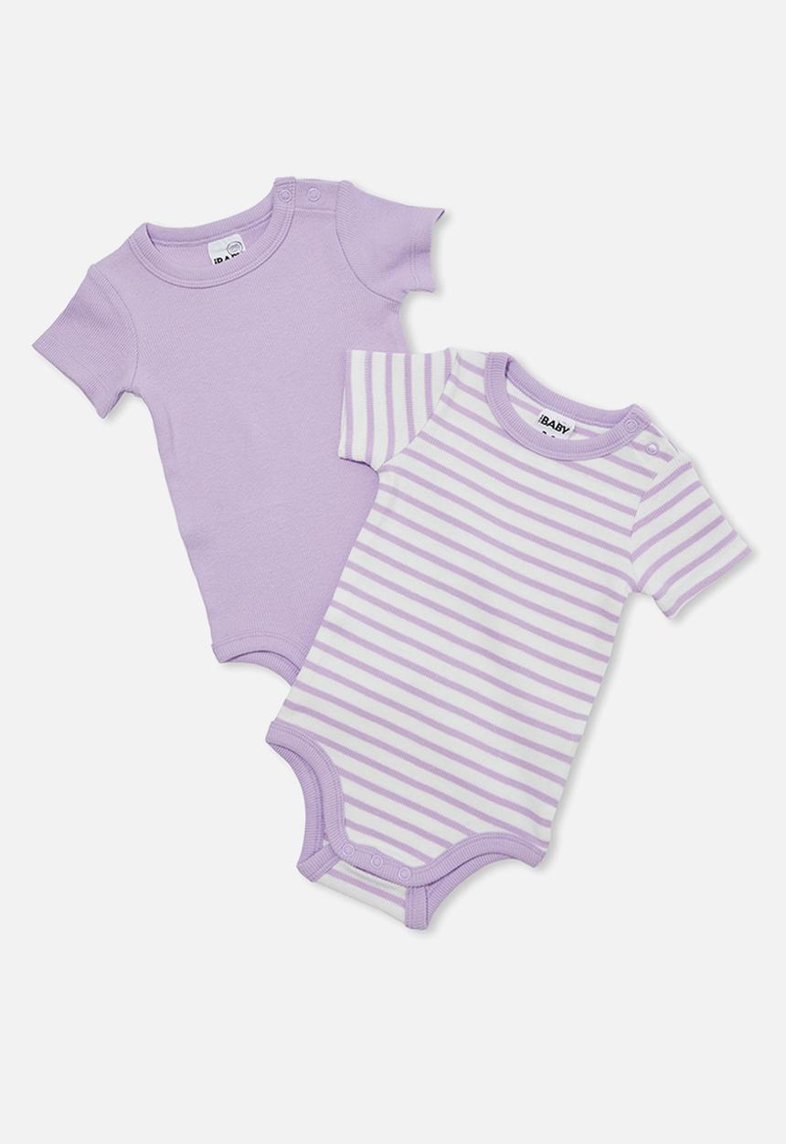 Cotton On - 2 pack essentials short sleeve bubbysuit - lilac drop