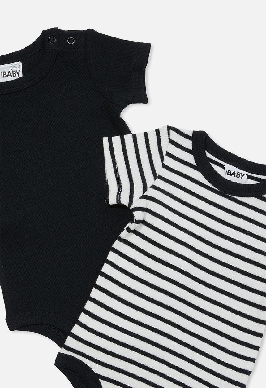 Cotton On - 2 pack essentials short sleeve bubbysuit - black