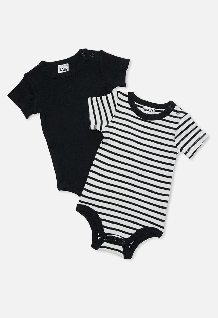 Cotton On - 2 pack essentials short sleeve bubbysuit - black