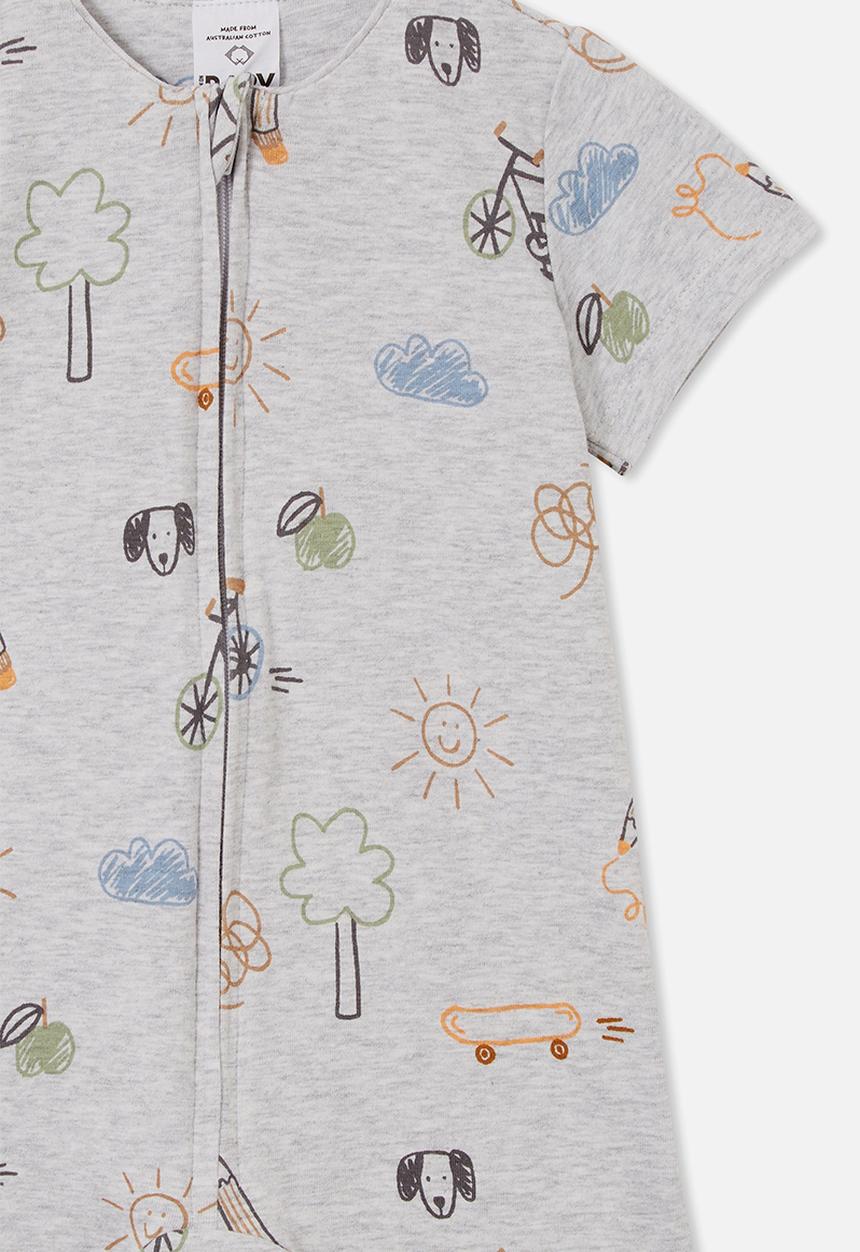 Cotton On - The short sleeve zip romper - cloud marle/sketchy toys