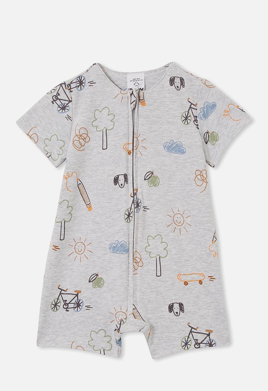 Cotton On - The short sleeve zip romper - cloud marle/sketchy toys