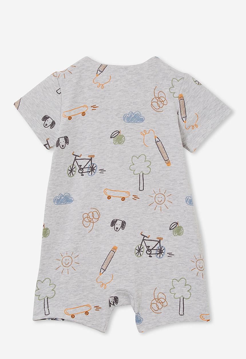 Cotton On - The short sleeve zip romper - cloud marle/sketchy toys