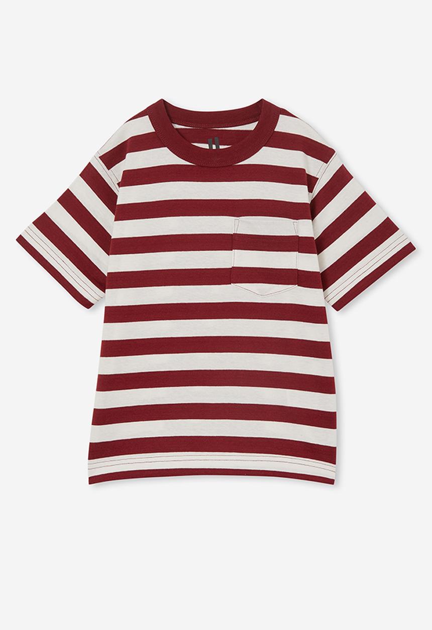 Cotton On - The essential short sleeve tee - noir grape/vanilla stripe