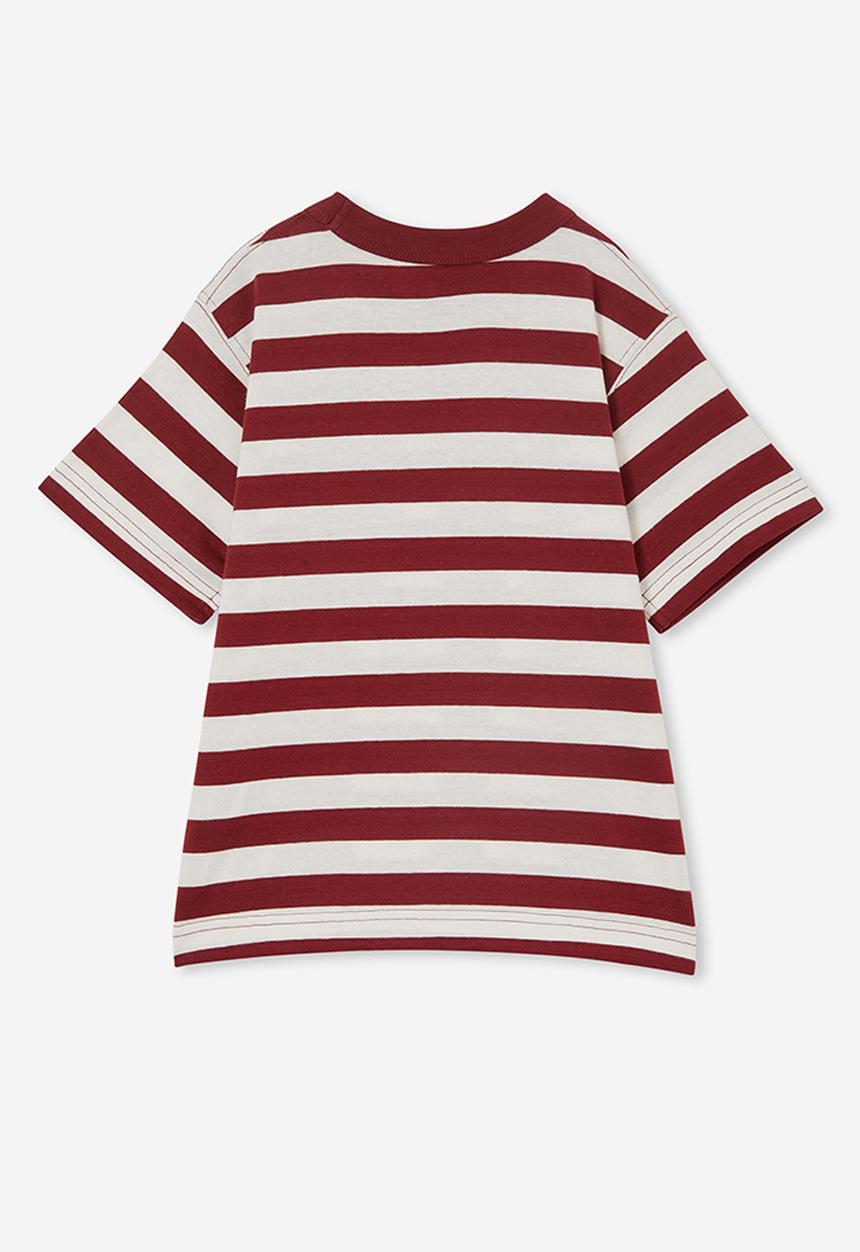 Cotton On - The essential short sleeve tee - noir grape/vanilla stripe