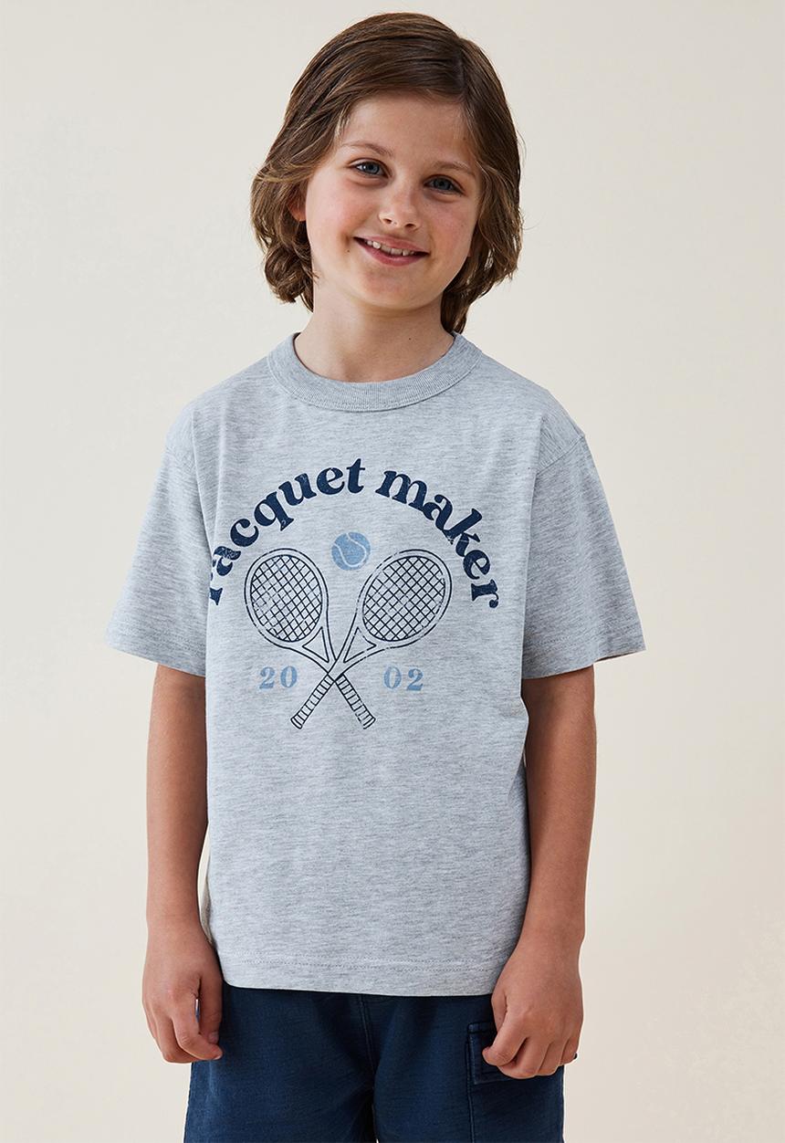 Cotton On - Jonny short sleeve print tee - fog grey marle/racquet maker
