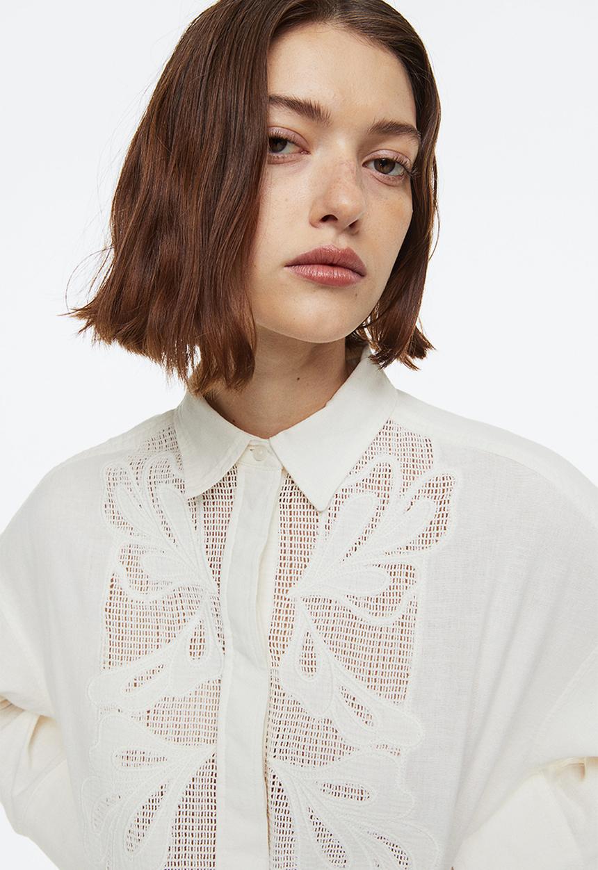 H&M - Embroidered shirt - cream