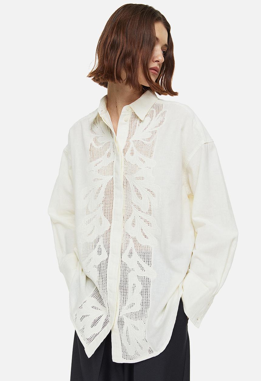 H&M - Embroidered shirt - cream