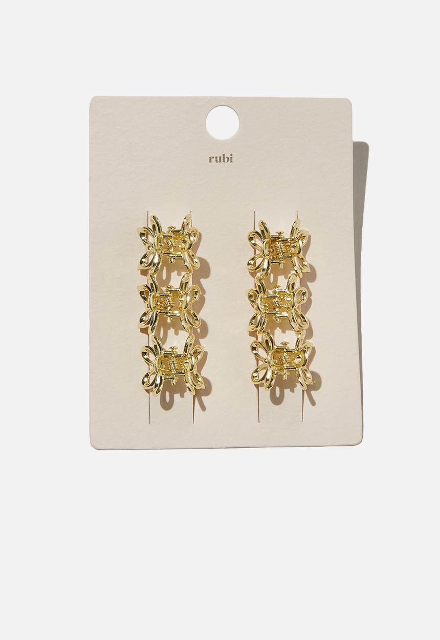Rubi - 6 Pack francesca flower hair claws - gold