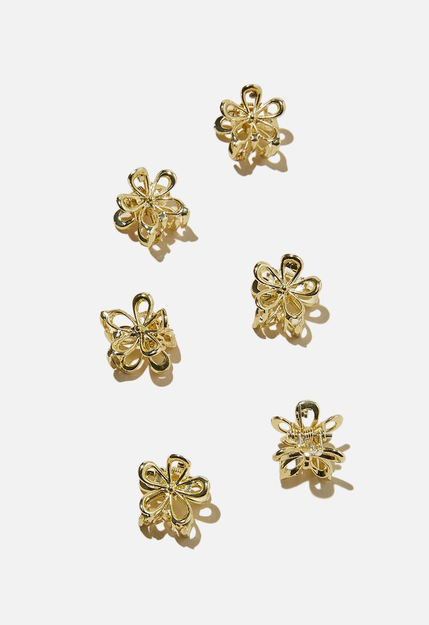 Rubi - 6 Pack francesca flower hair claws - gold