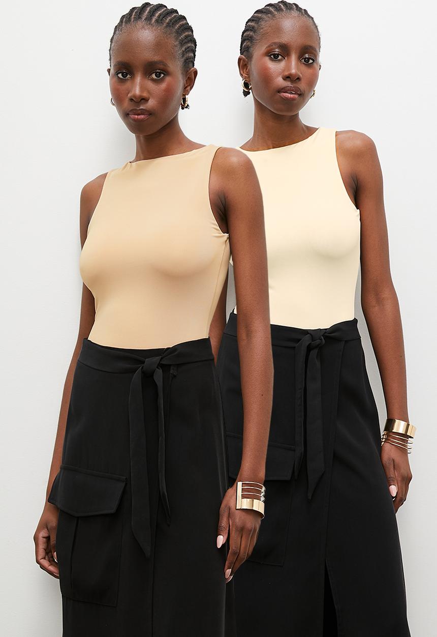 Superbalist - Boatneck bodysuit 2pk- beige and milk
