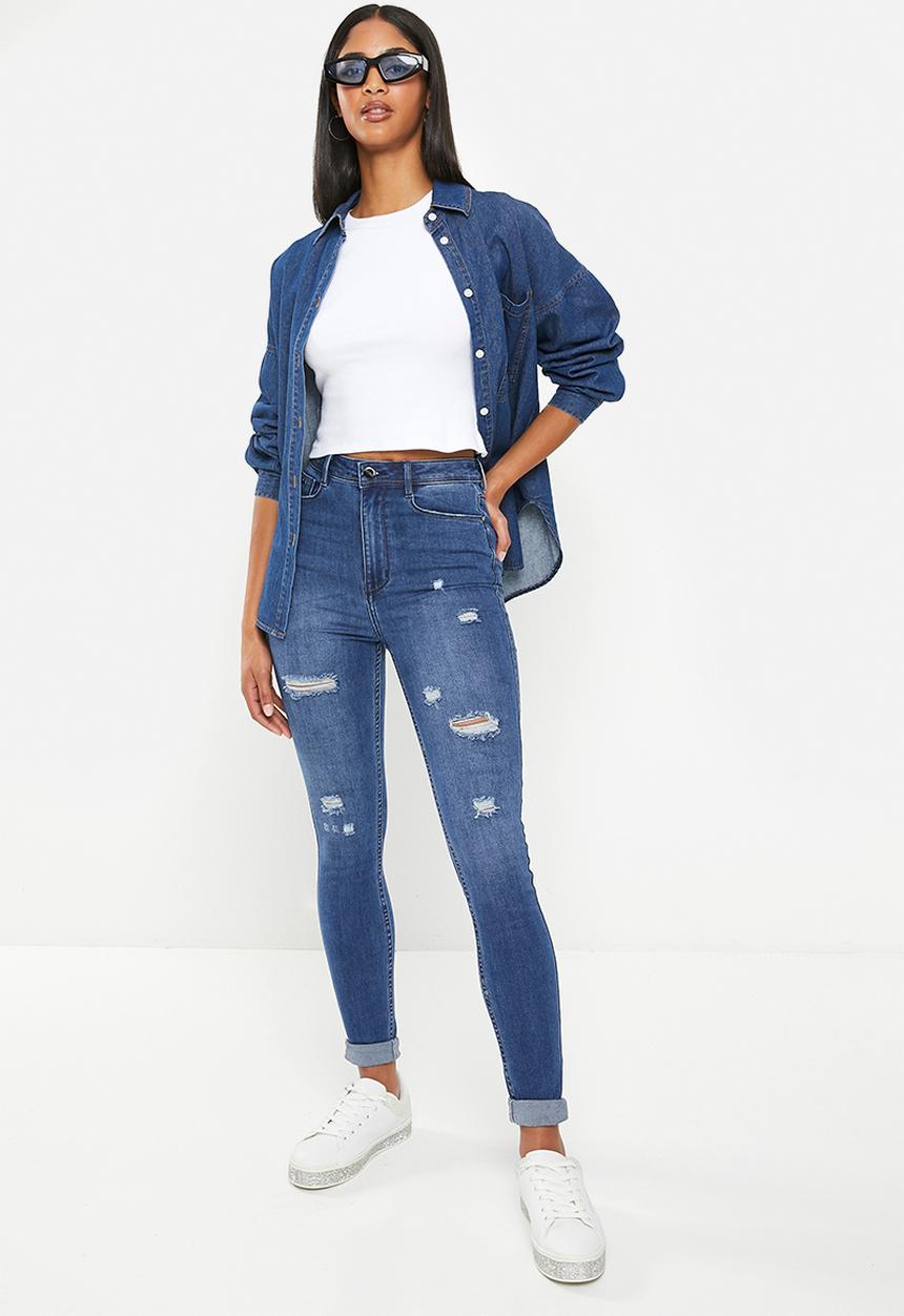 SISSY BOY - Ryder high waist sexy curvy fit with rips - med vintage