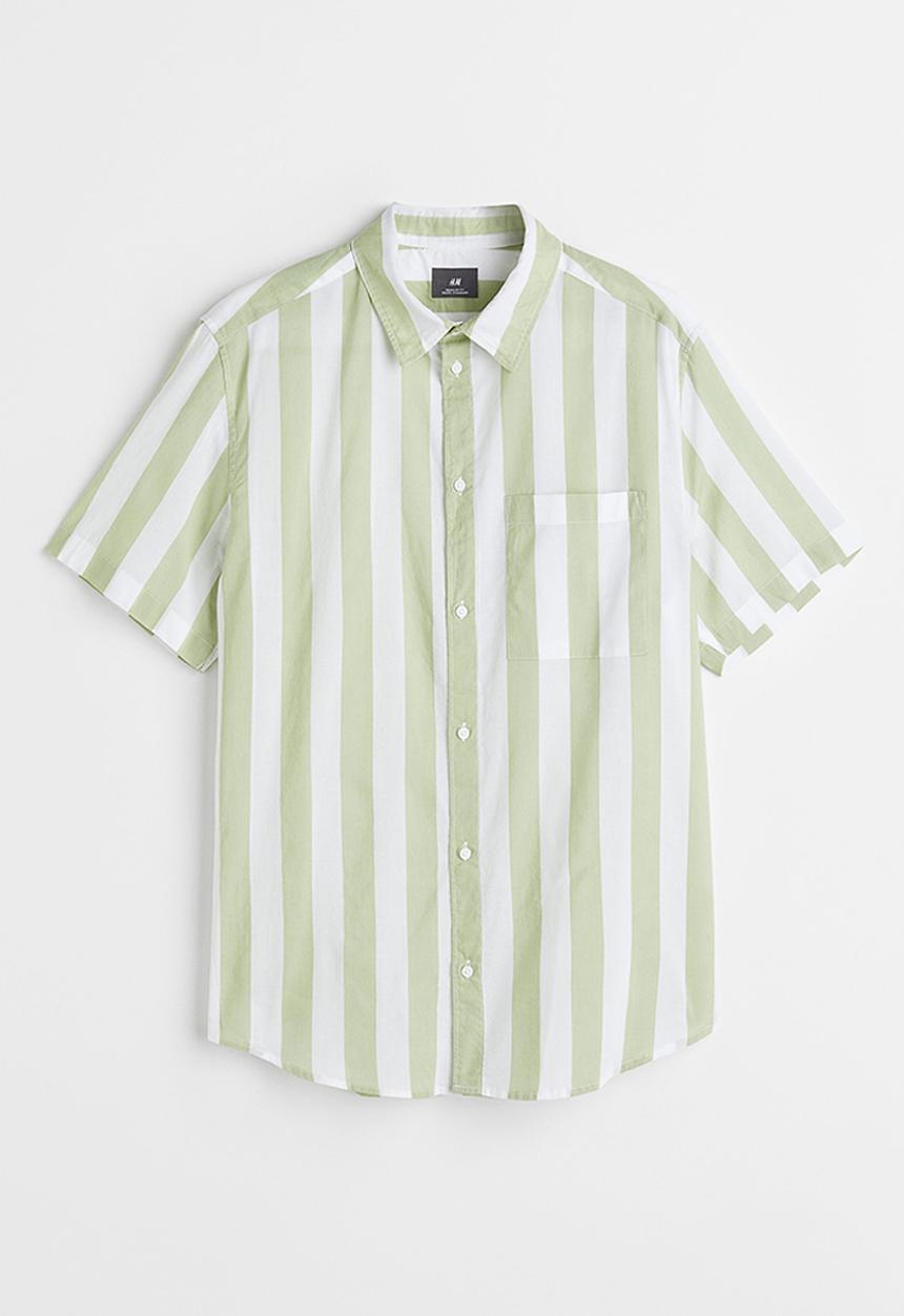 H&M - Cotton shirt regular fit - light green/white striped