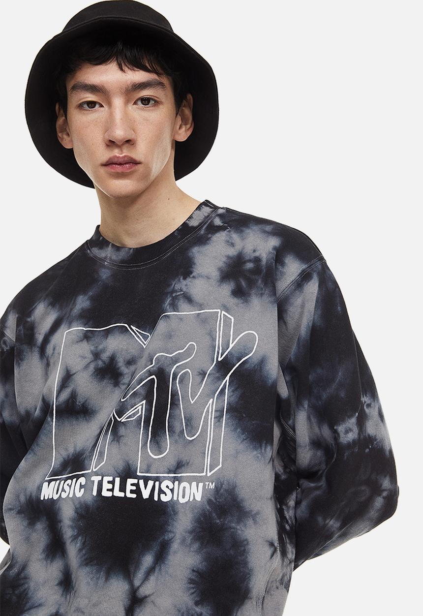 H&M - Oversized fit printed sweatshirt - dark grey/mtv