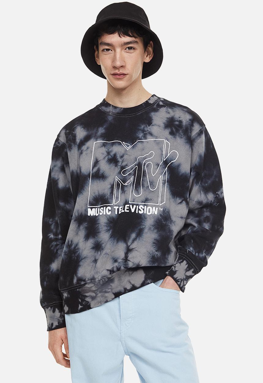 H&M - Oversized fit printed sweatshirt - dark grey/mtv