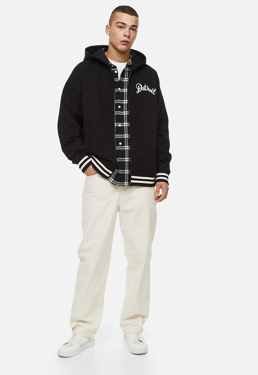 H&M - Oversized fit zip-through hoodie - black/varsity detroit 