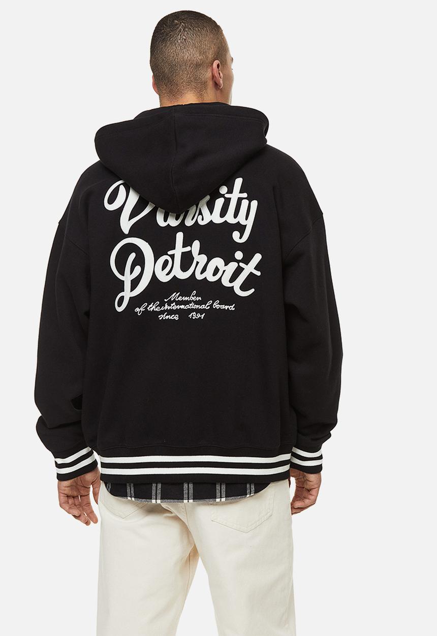 H&M - Oversized fit zip-through hoodie - black/varsity detroit 