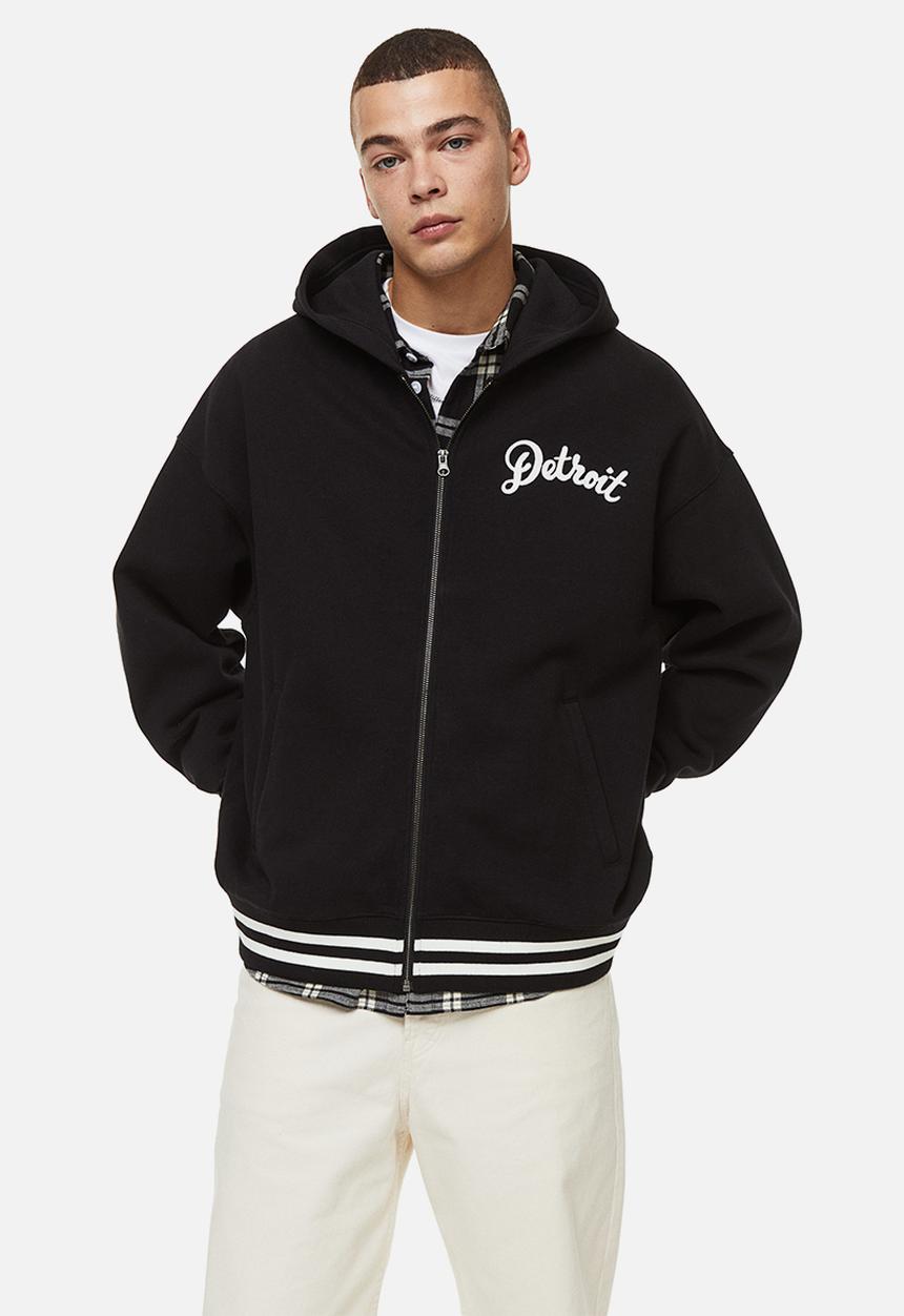 H&M - Oversized fit zip-through hoodie - black/varsity detroit 