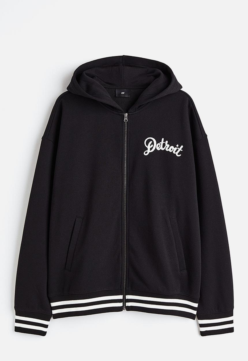 H&M - Oversized fit zip-through hoodie - black/varsity detroit 