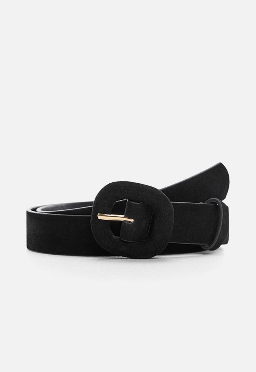 MANGO - Leather belt with square buckle - black