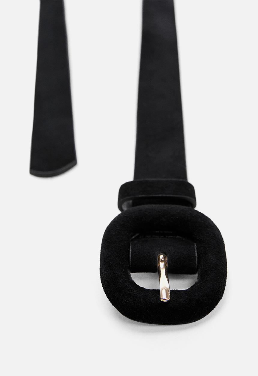 MANGO - Leather belt with square buckle - black