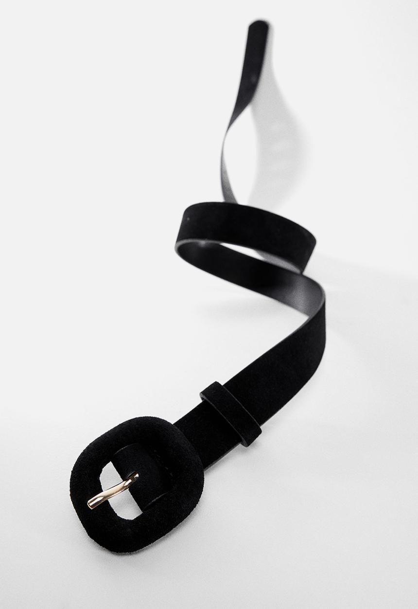MANGO - Leather belt with square buckle - black