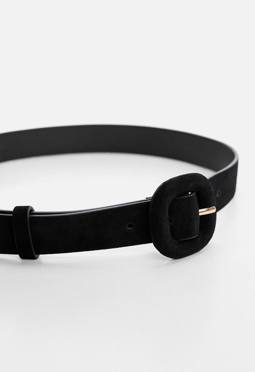 MANGO - Leather belt with square buckle - black