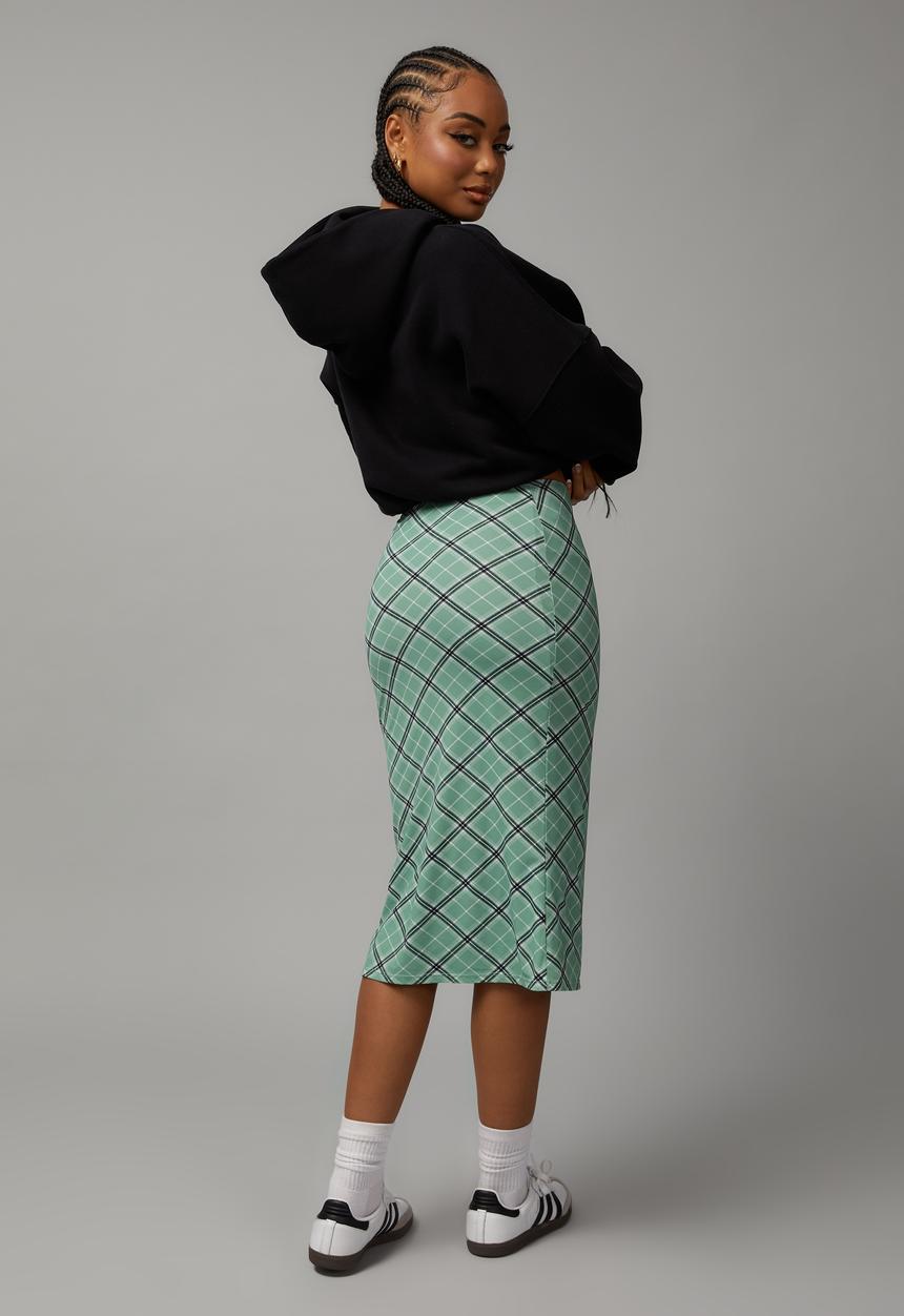 Factorie - Midi jelly skirt - lilli check/washed green