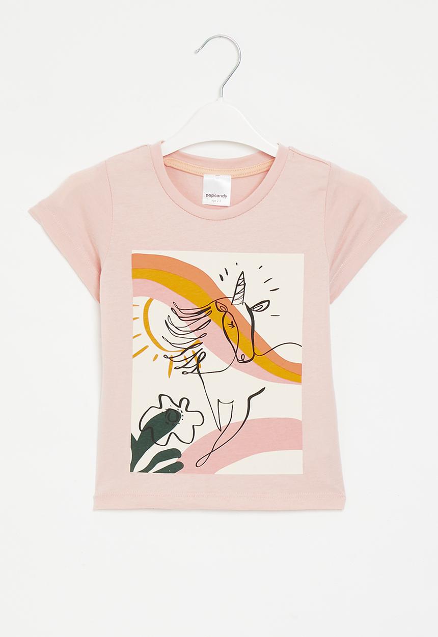 Pop Candy - Girls printed short sleeve tee - pink & white