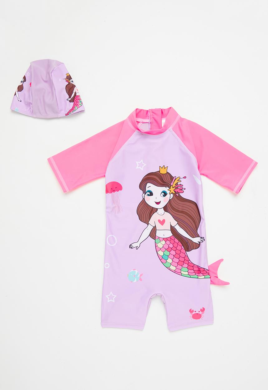 Pop Candy - One piece swimsuit & cap set - lilac/pink