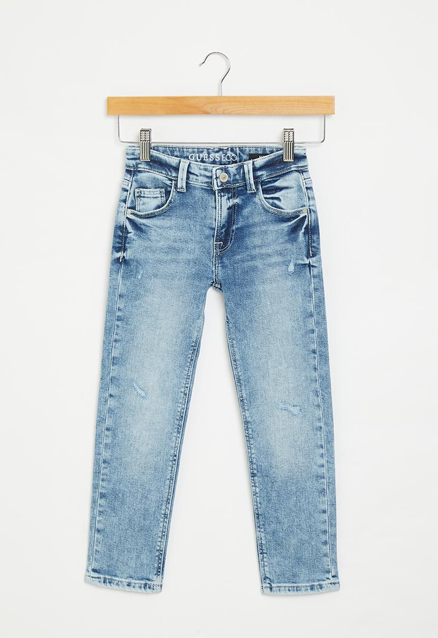GUESS - Denim slim fit pants w/damages - blue damaged wash