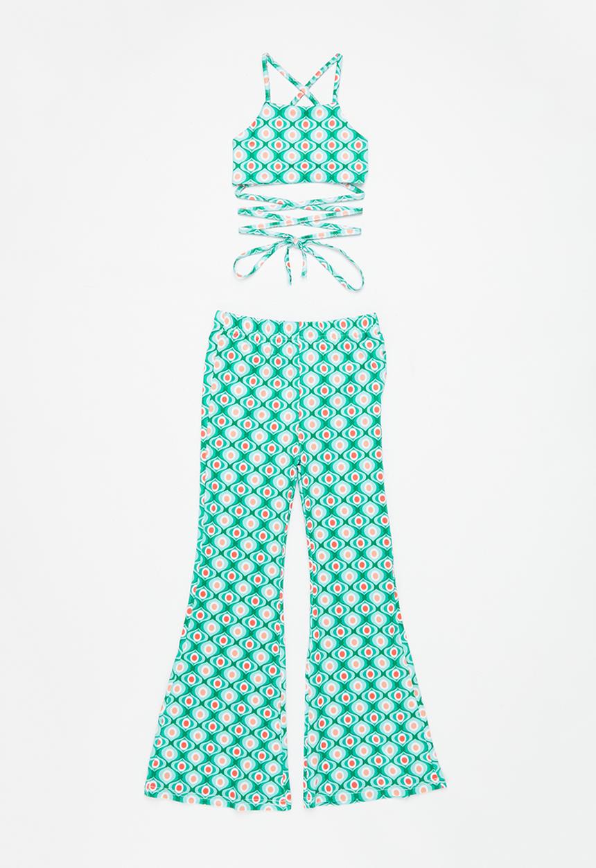 Pop Candy - Girls flare bottom and top set - green & white