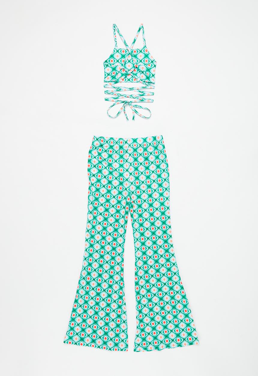 Pop Candy - Girls flare bottom and top set - green & white