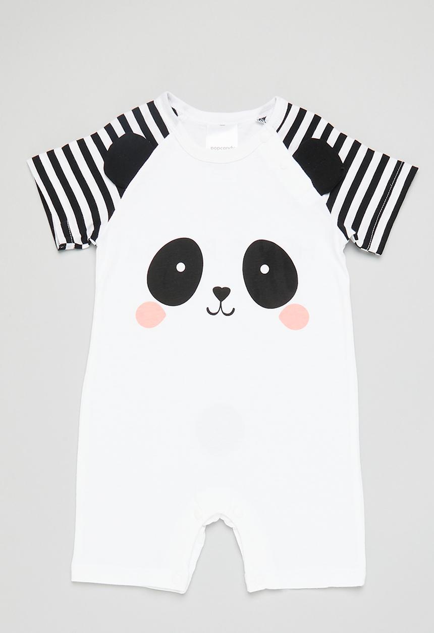 Pop Candy - Panda romper - black and white