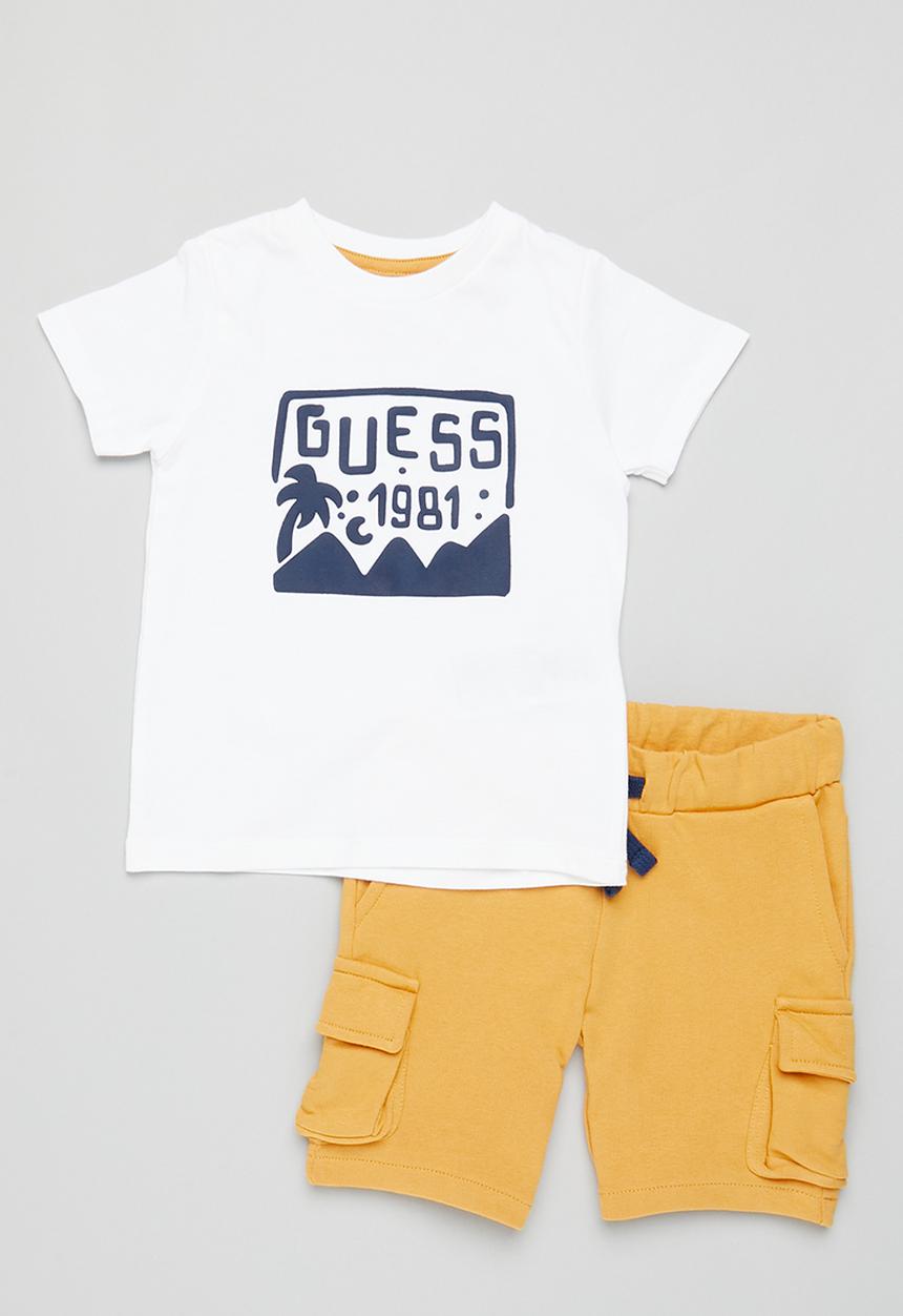 GUESS - Set ss t-shirt + active shorts - pure white/orange 