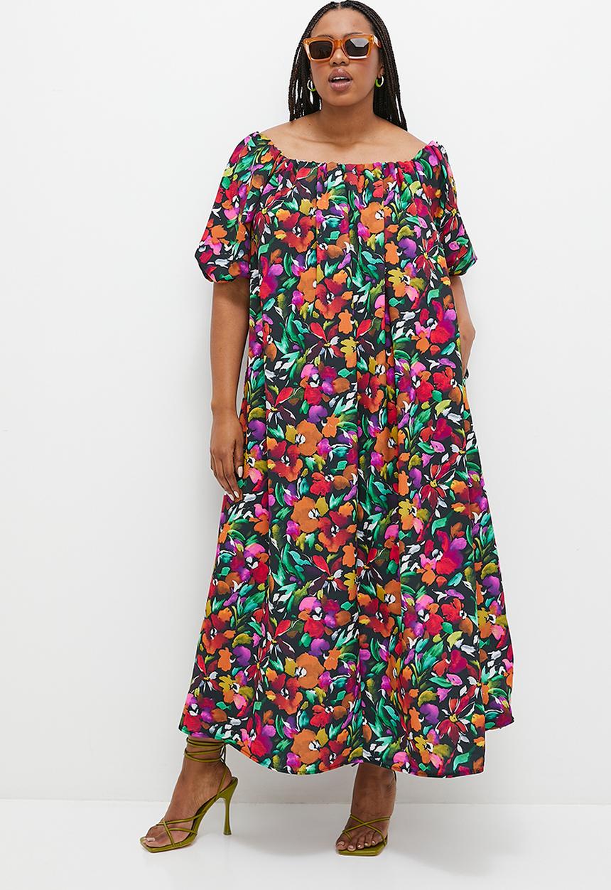 MILLA - Bardot volume maxi dress - multi