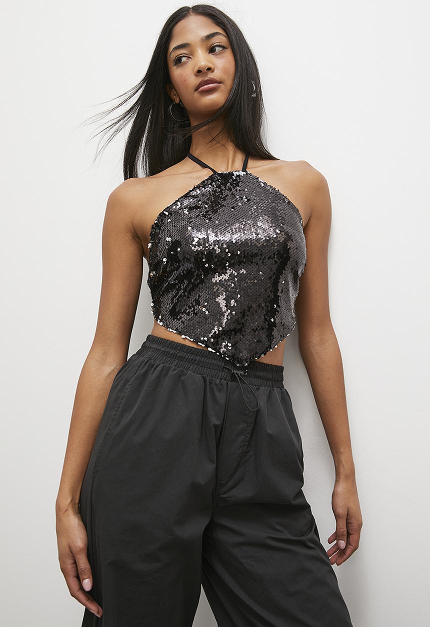 Blake - Sequins halter top - black