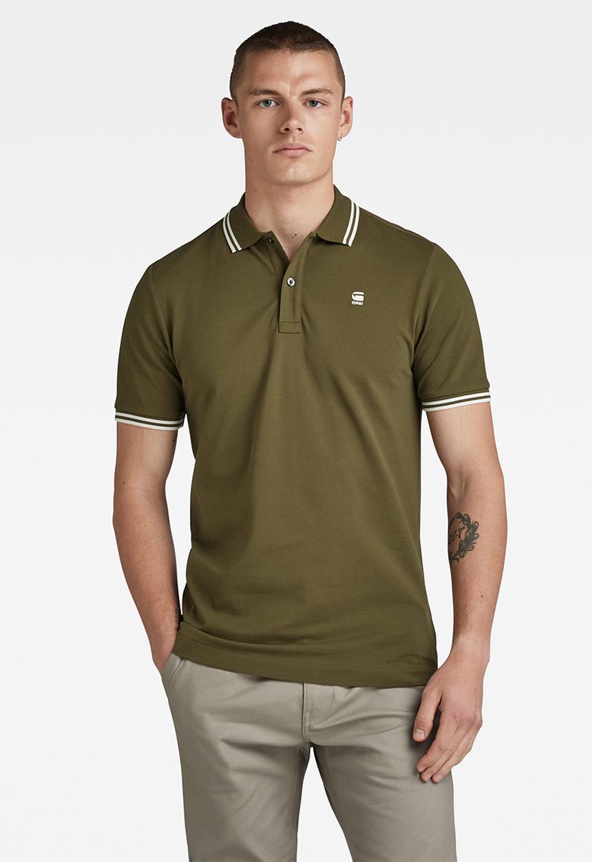 G-STAR - Dunda slim stripe polo short sleeve premium stretch - dark olive