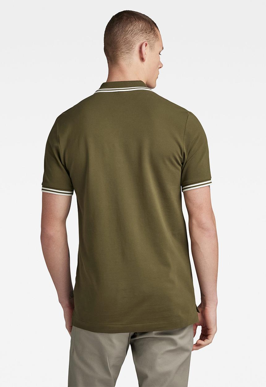 G-STAR - Dunda slim stripe polo short sleeve premium stretch - dark olive