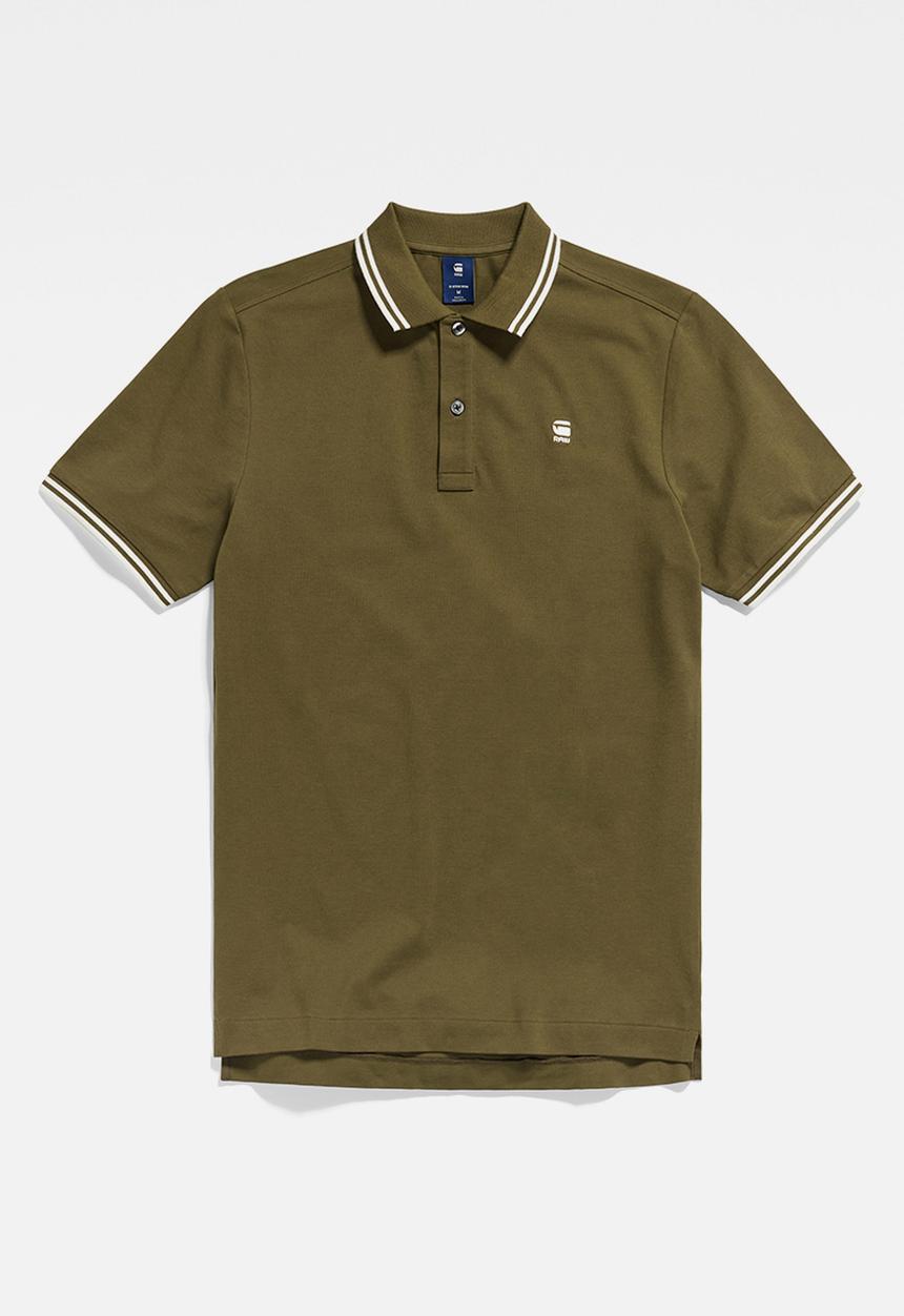 G-STAR - Dunda slim stripe polo short sleeve premium stretch - dark olive